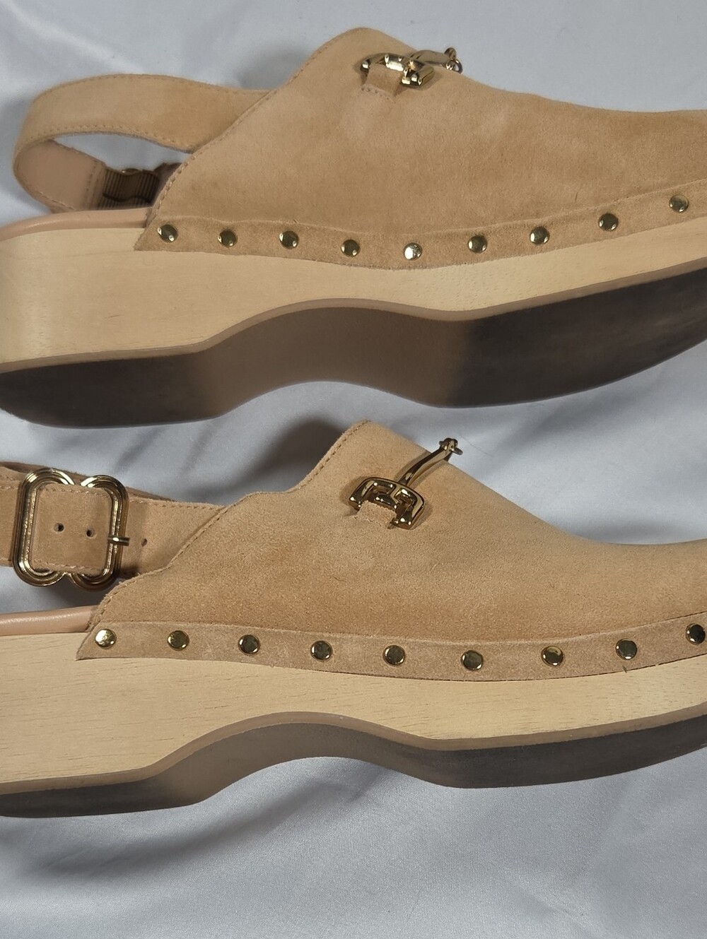 Sam Edelman Beige Suede Womens Slingback Studded Clog Sandals Sz 7 - Picture 7 of 10